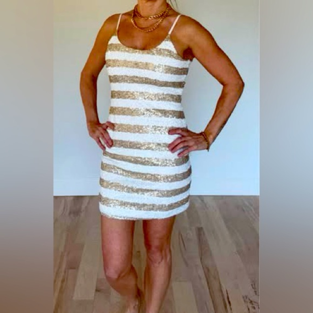 Elegant Gold and White Sequin Dress